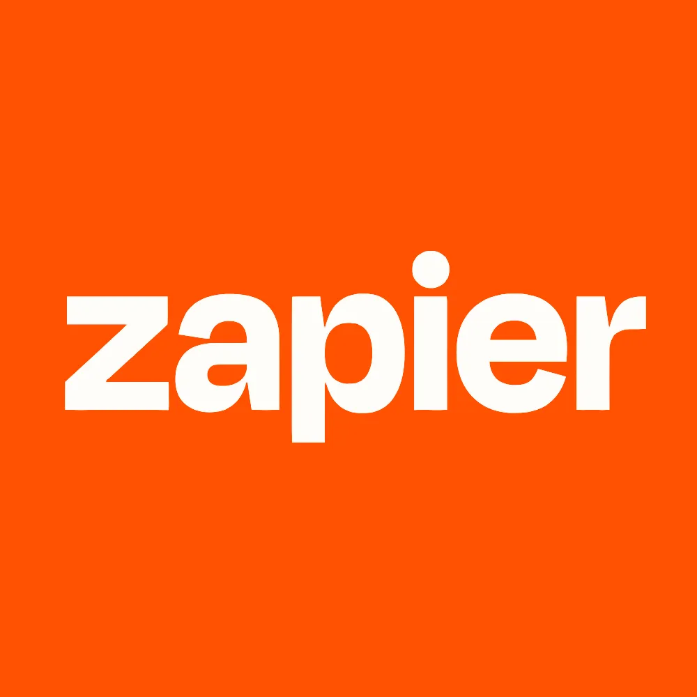 Zapier brand logo with white text on an orange background.