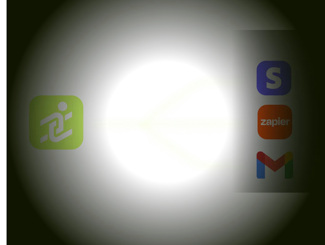 Graphic showing a green icon branching to three logos: Skype, Zapier, and Gmail on black background.